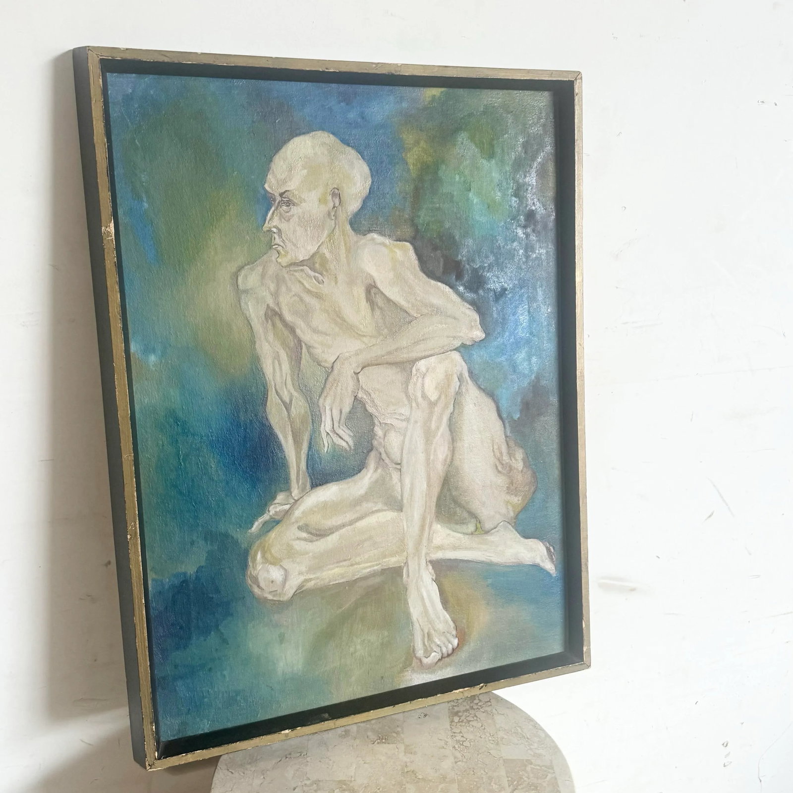 Framed Original Painting of Nude Man Sitting - 3