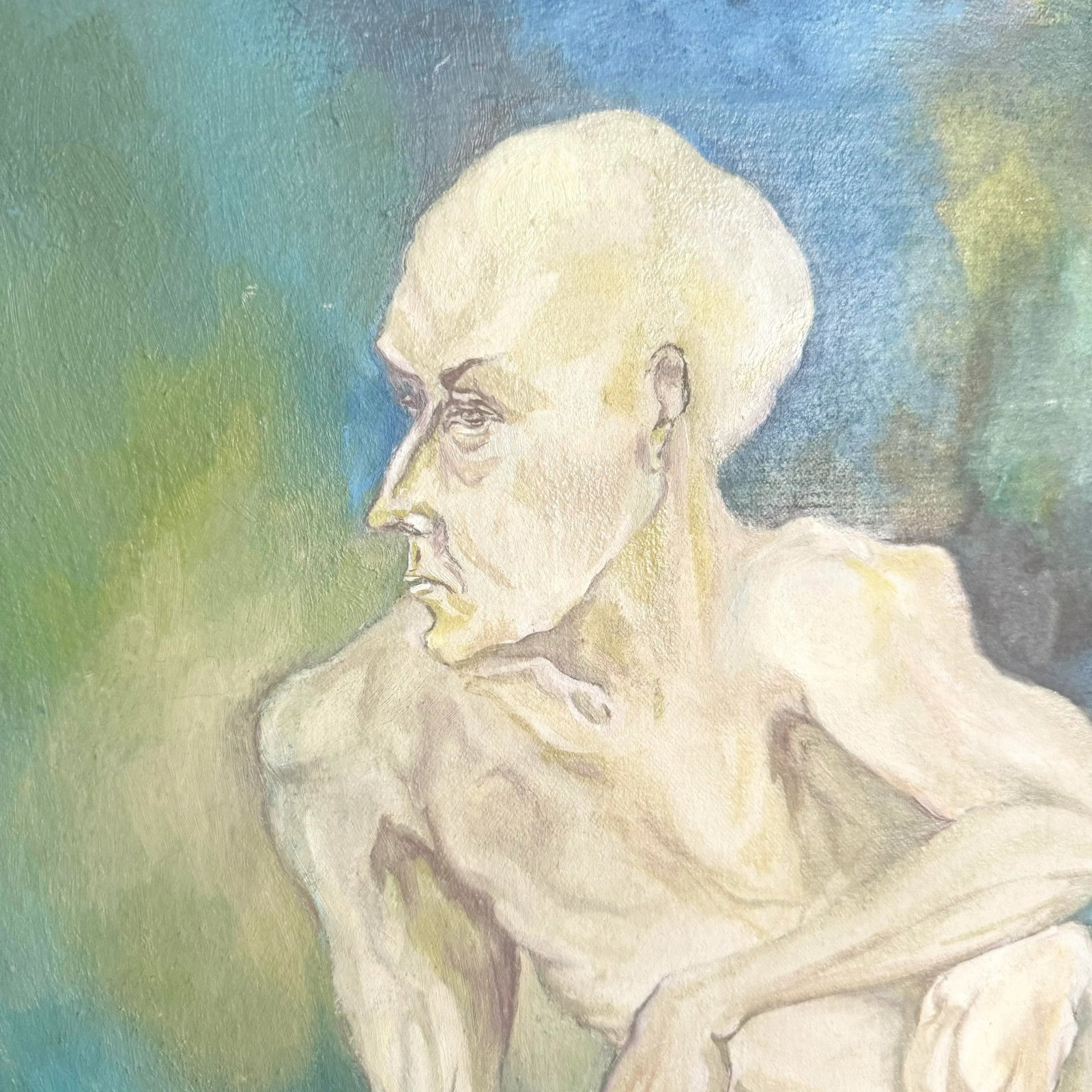 Framed Original Painting of Nude Man Sitting - 5