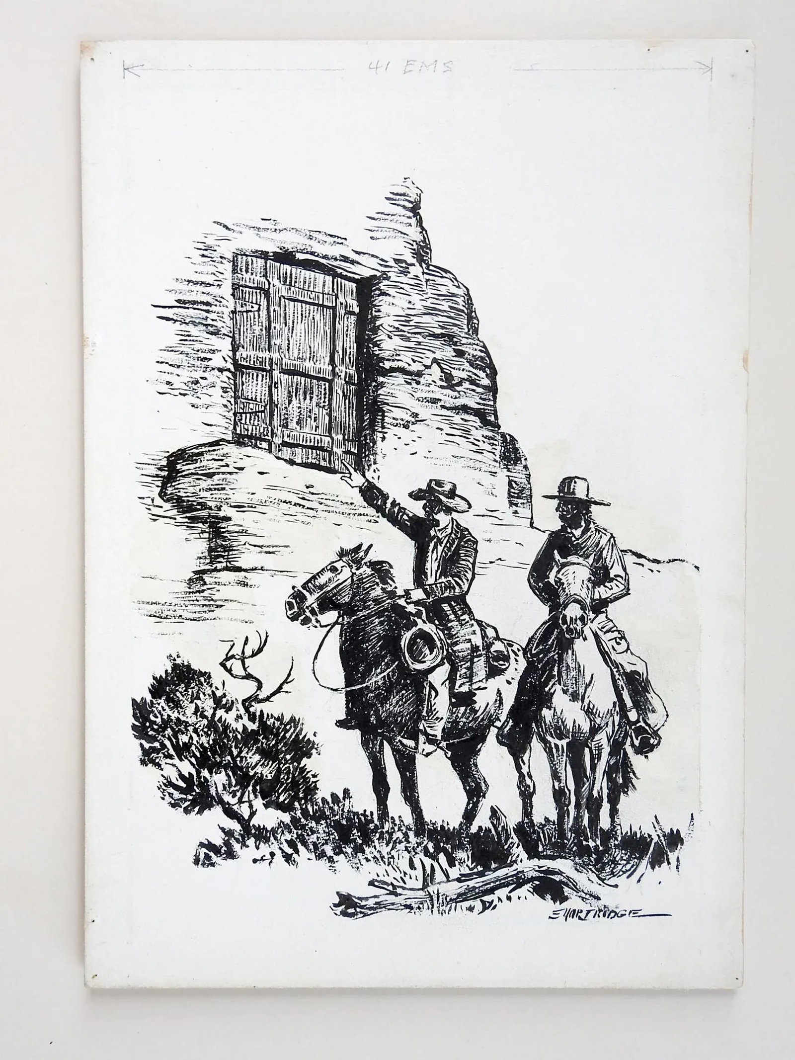 Late 20th Century Eugene Shortridge Cowboy Pen & Ink Western Drawing - 3