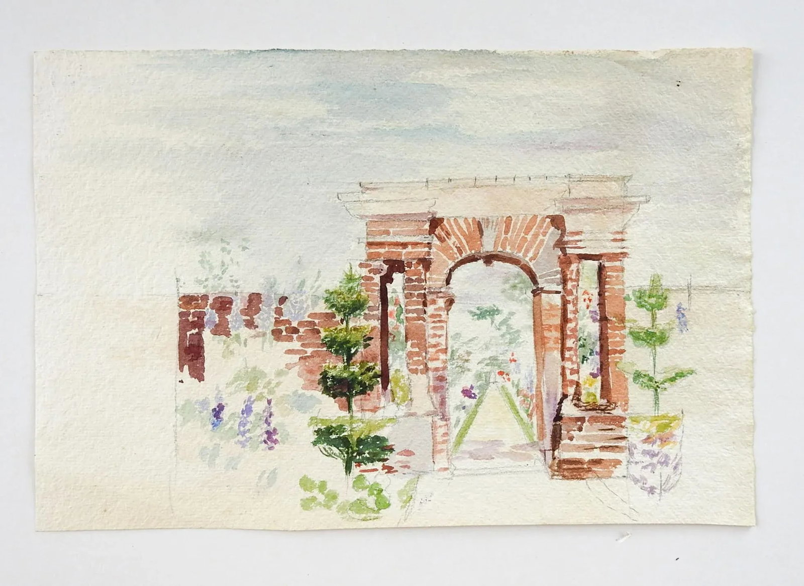 Mid 20th Century Garden & Arch Watercolor Painting - 2