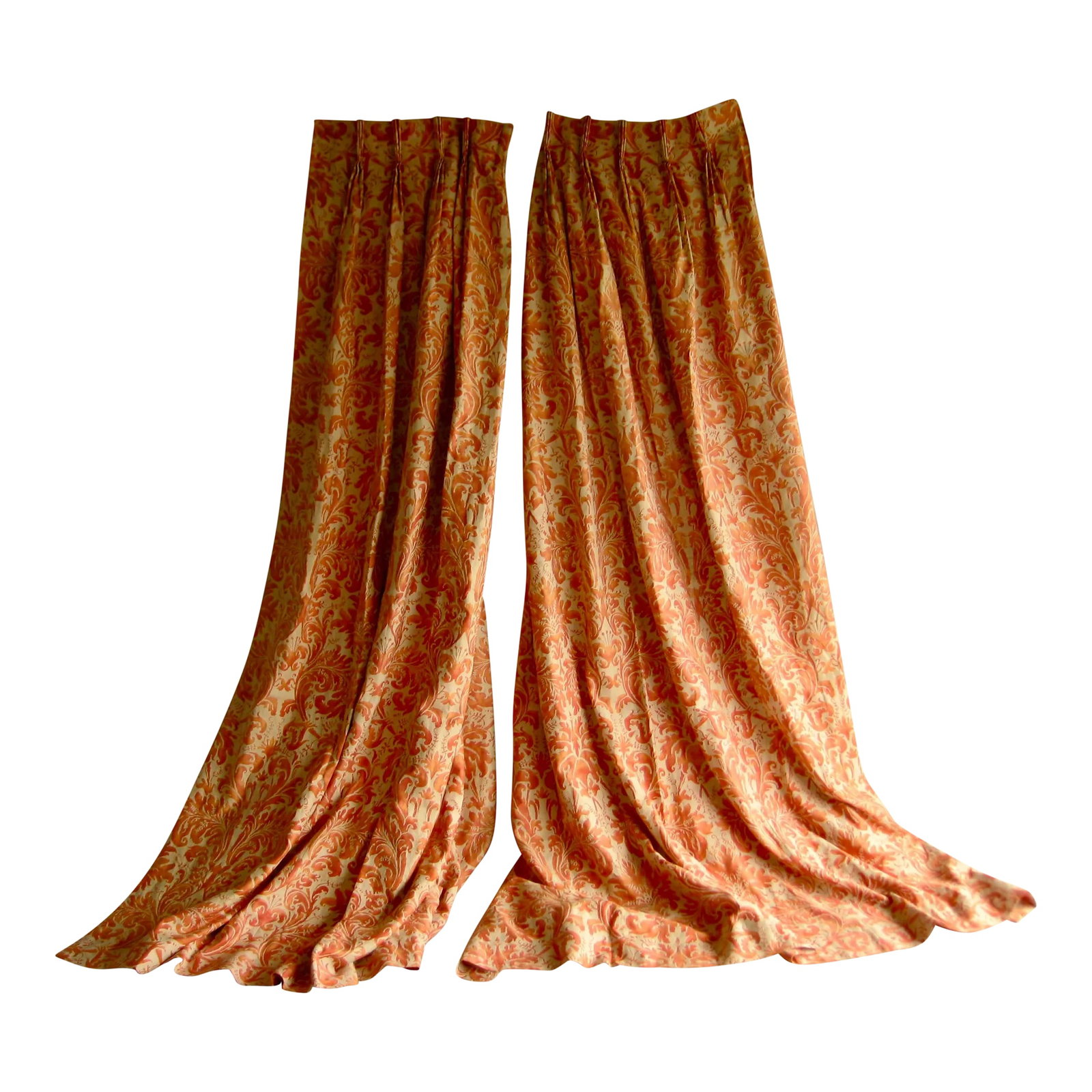 1940s Fortuny Lucrezia Design Pair of Curtains -Drapes: Fortuny is always so appreciated for it s unique coloring that nobody can duplicate especially the vintage pieces like in this pair that we date for the 1940 , in the famous and wonderful baroque