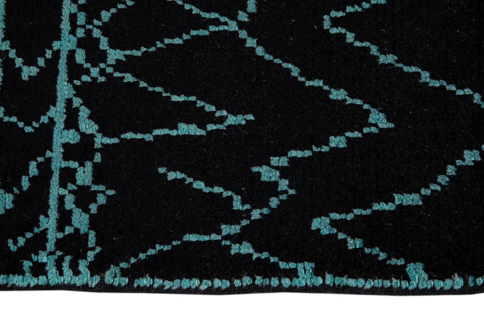Black and Teal Modern Moroccan Style Wool Runner Rug 3 X 13 - 10