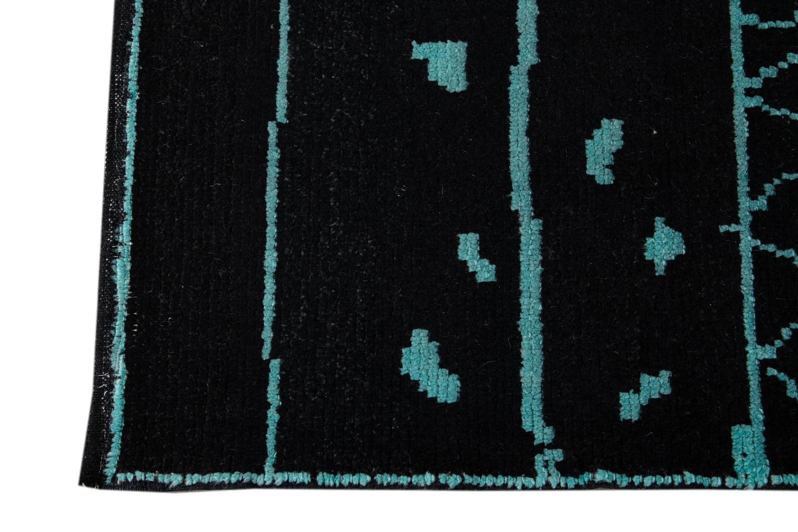 Black and Teal Modern Moroccan Style Wool Runner Rug 3 X 13 - 11