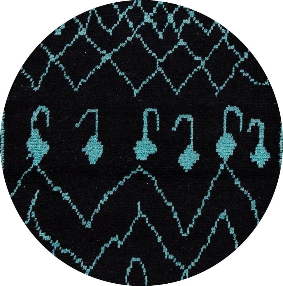 Black and Teal Modern Moroccan Style Wool Runner Rug 3 X 13 - 2