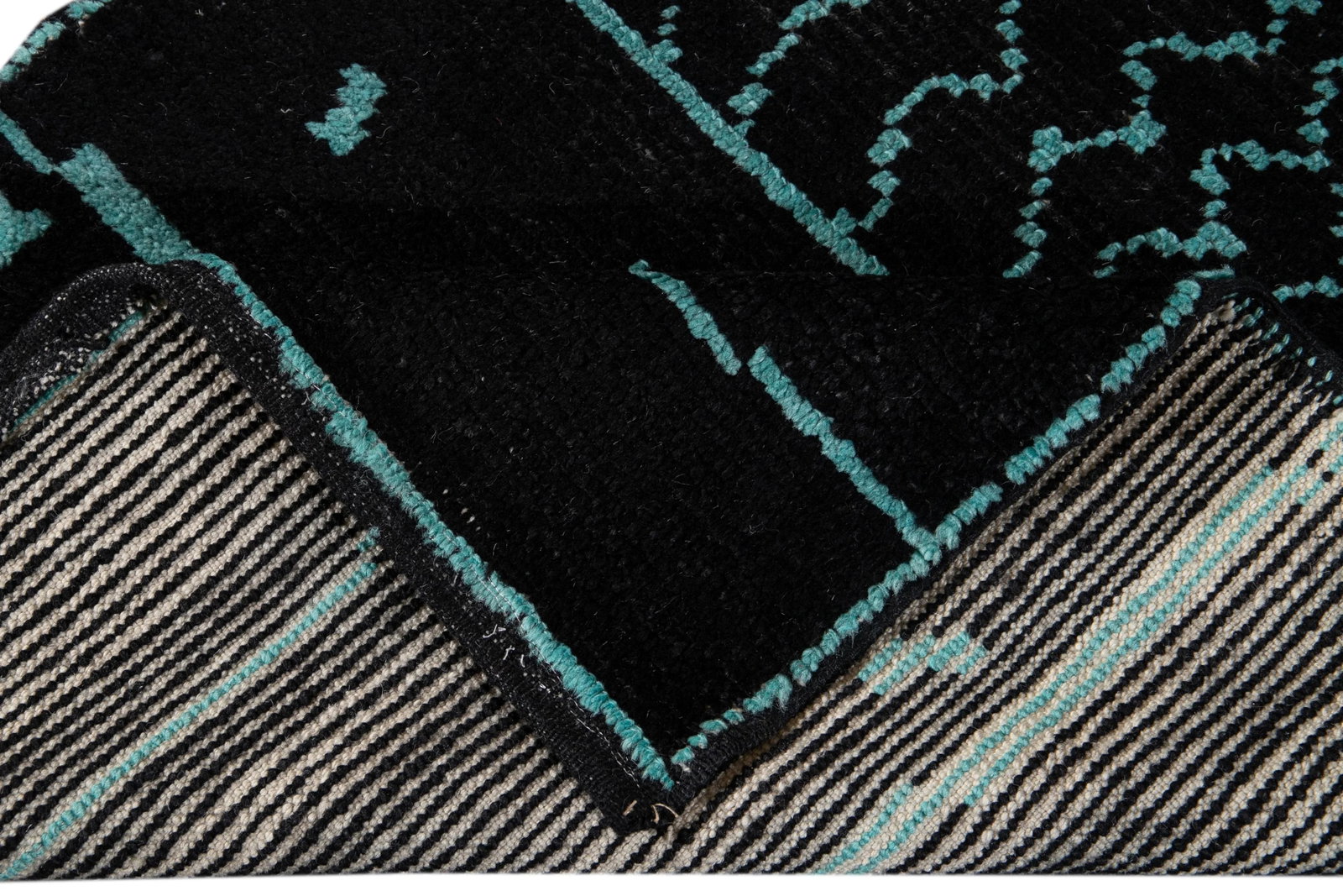 Black and Teal Modern Moroccan Style Wool Runner Rug 3 X 13 - 3