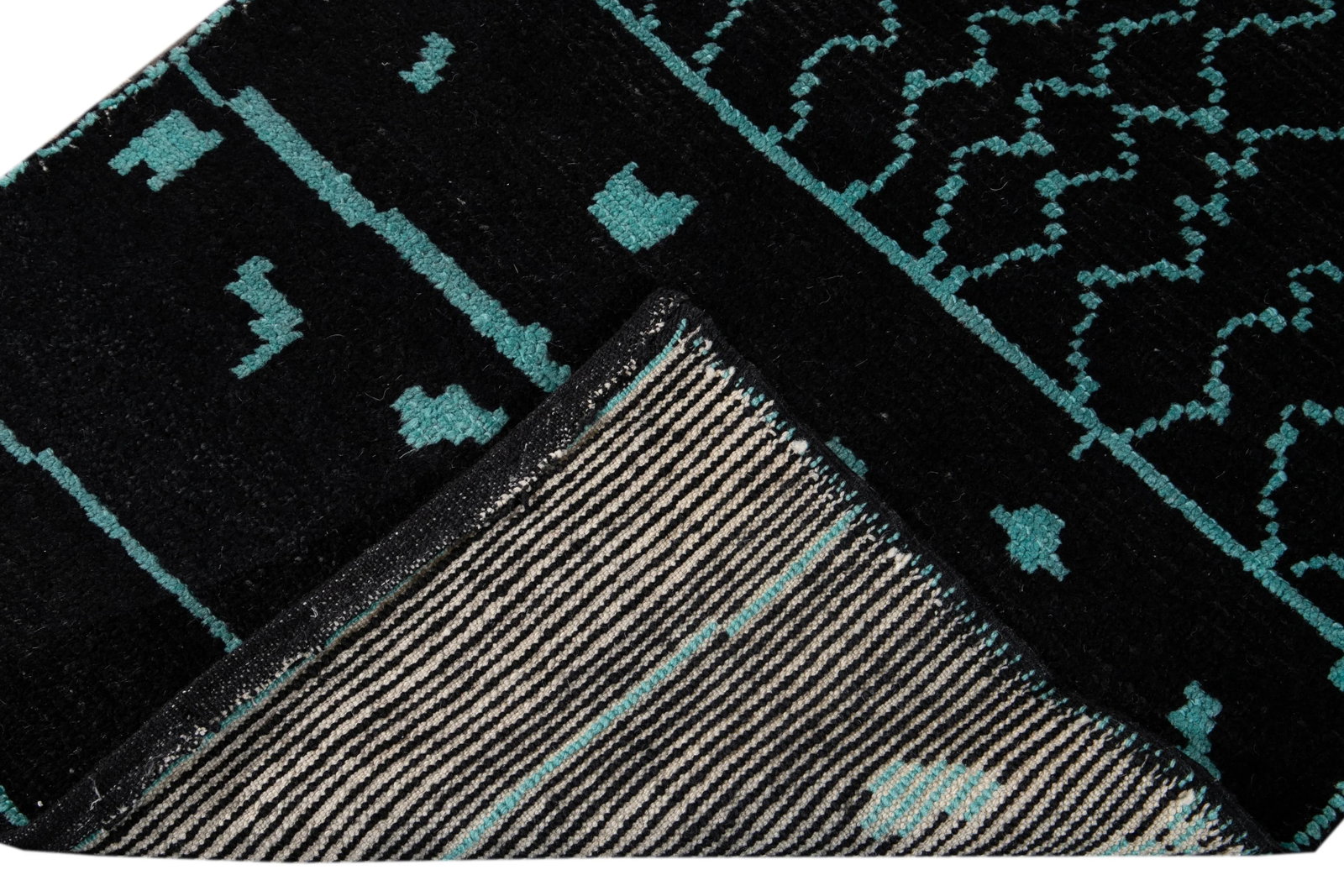 Black and Teal Modern Moroccan Style Wool Runner Rug 3 X 13 - 4
