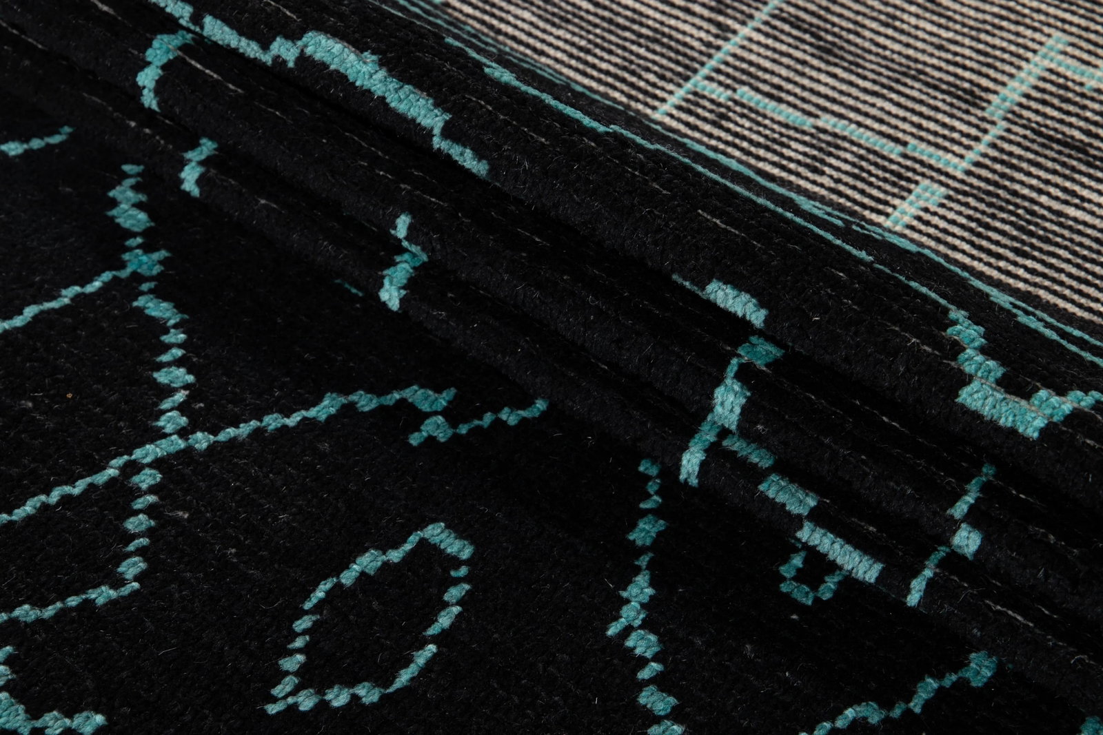 Black and Teal Modern Moroccan Style Wool Runner Rug 3 X 13 - 5