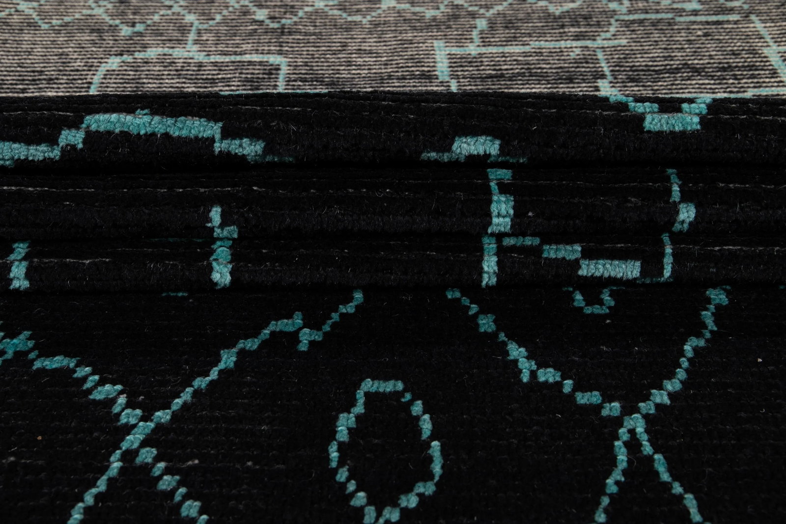 Black and Teal Modern Moroccan Style Wool Runner Rug 3 X 13 - 6