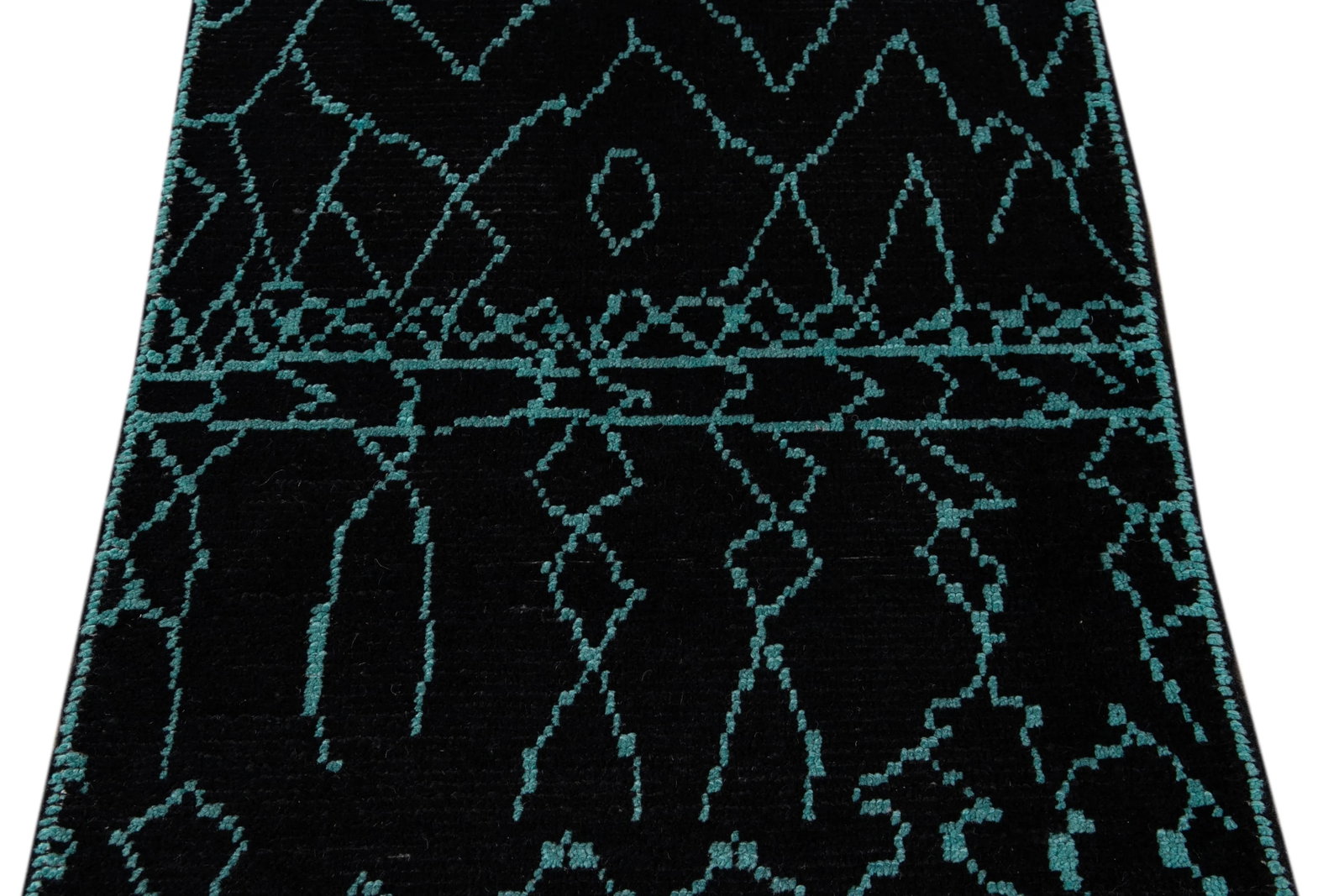 Black and Teal Modern Moroccan Style Wool Runner Rug 3 X 13 - 7