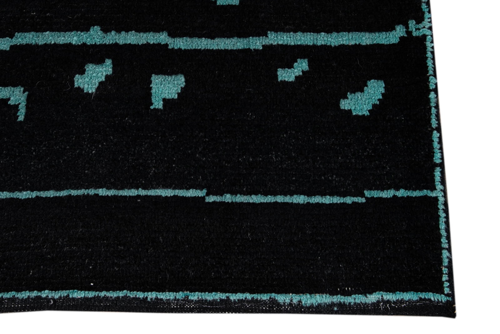 Black and Teal Modern Moroccan Style Wool Runner Rug 3 X 13 - 8