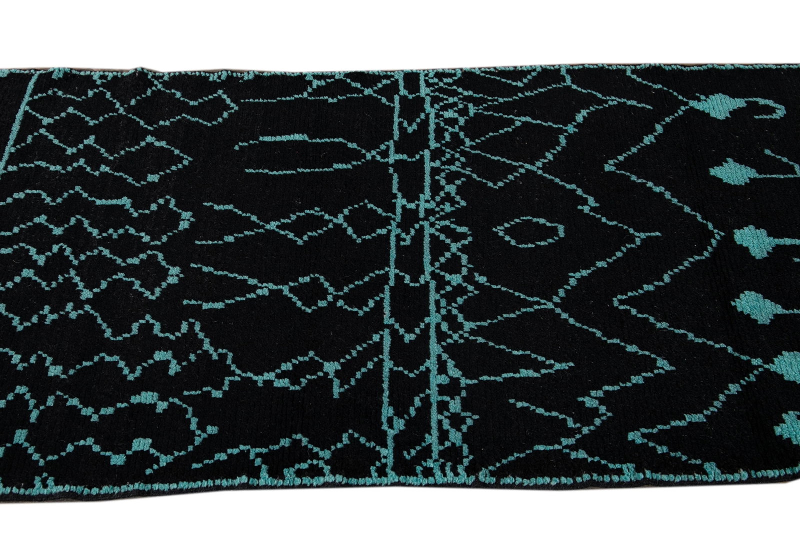 Black and Teal Modern Moroccan Style Wool Runner Rug 3 X 13 - 9