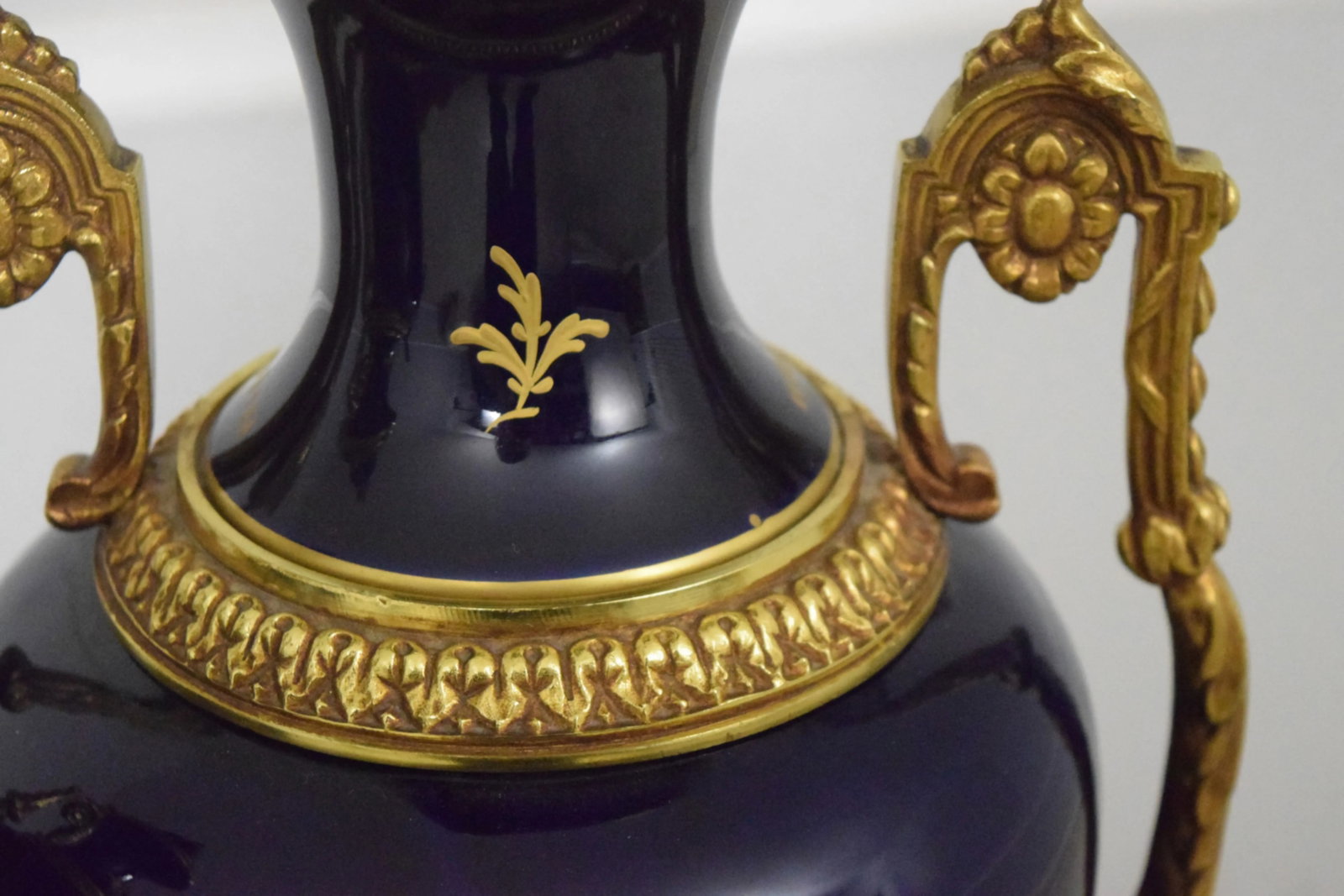 Pair Vintage Sevres Porcelain Bronze Mounted Urns - 10