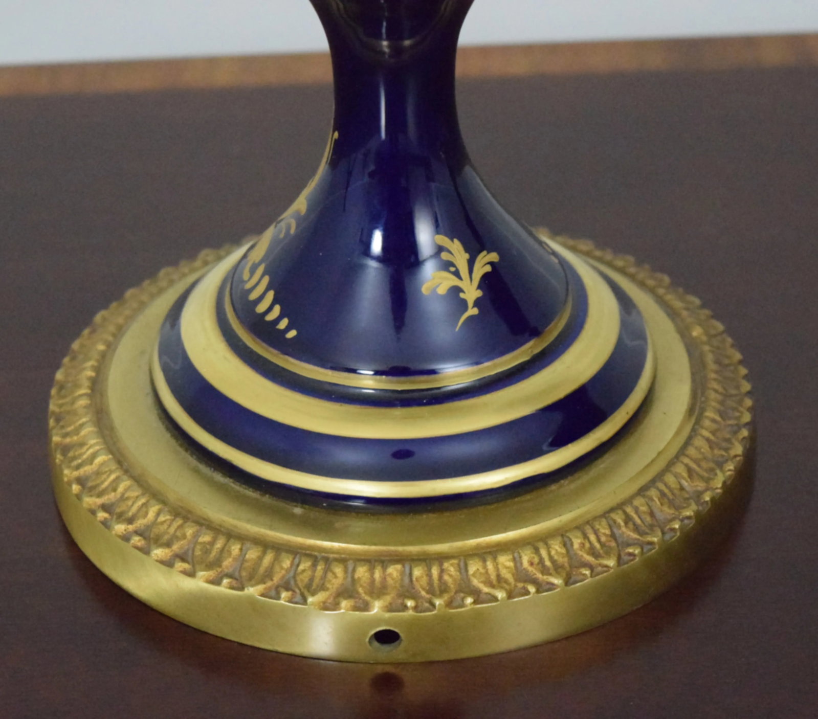 Pair Vintage Sevres Porcelain Bronze Mounted Urns - 4