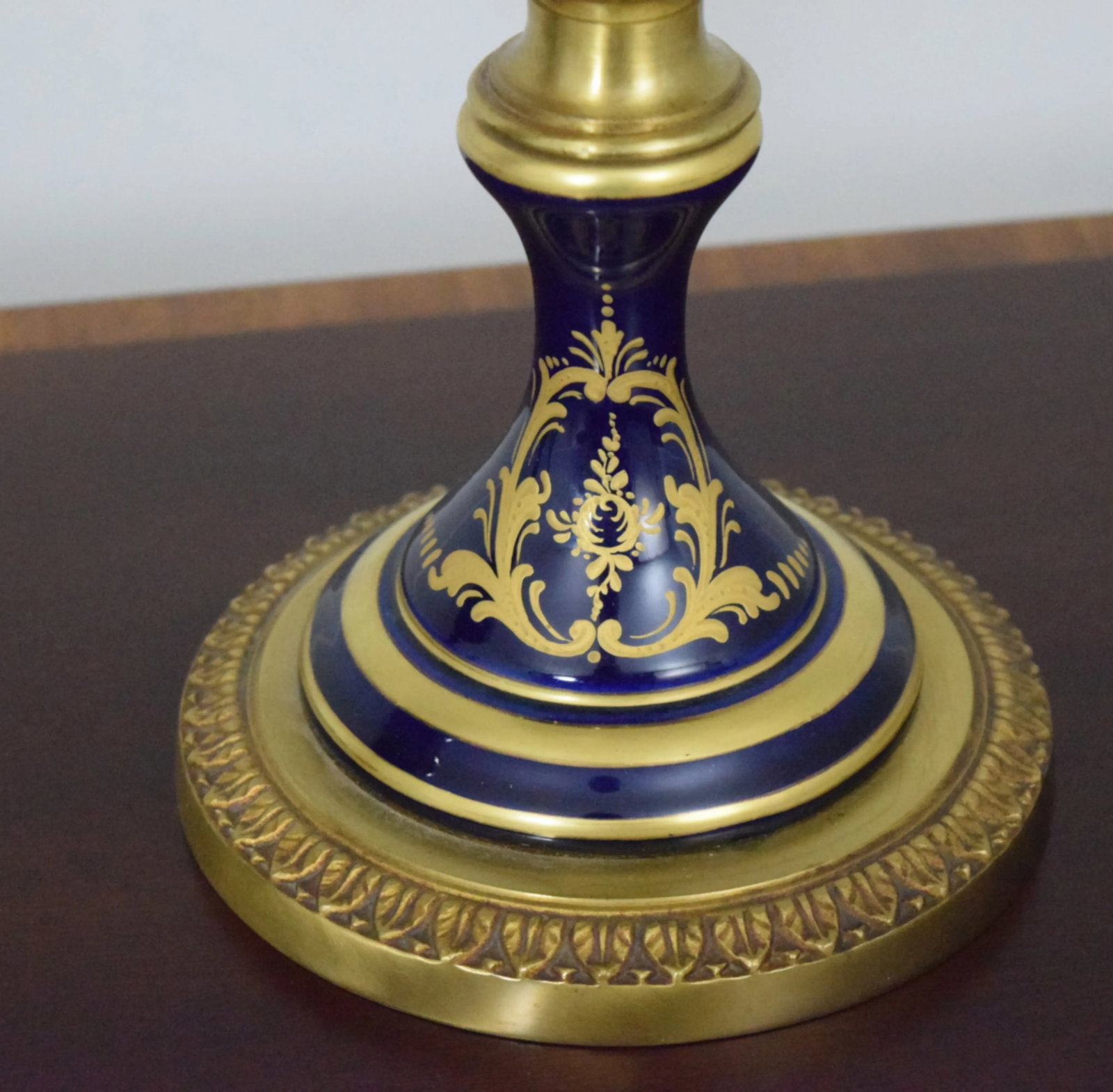 Pair Vintage Sevres Porcelain Bronze Mounted Urns - 5
