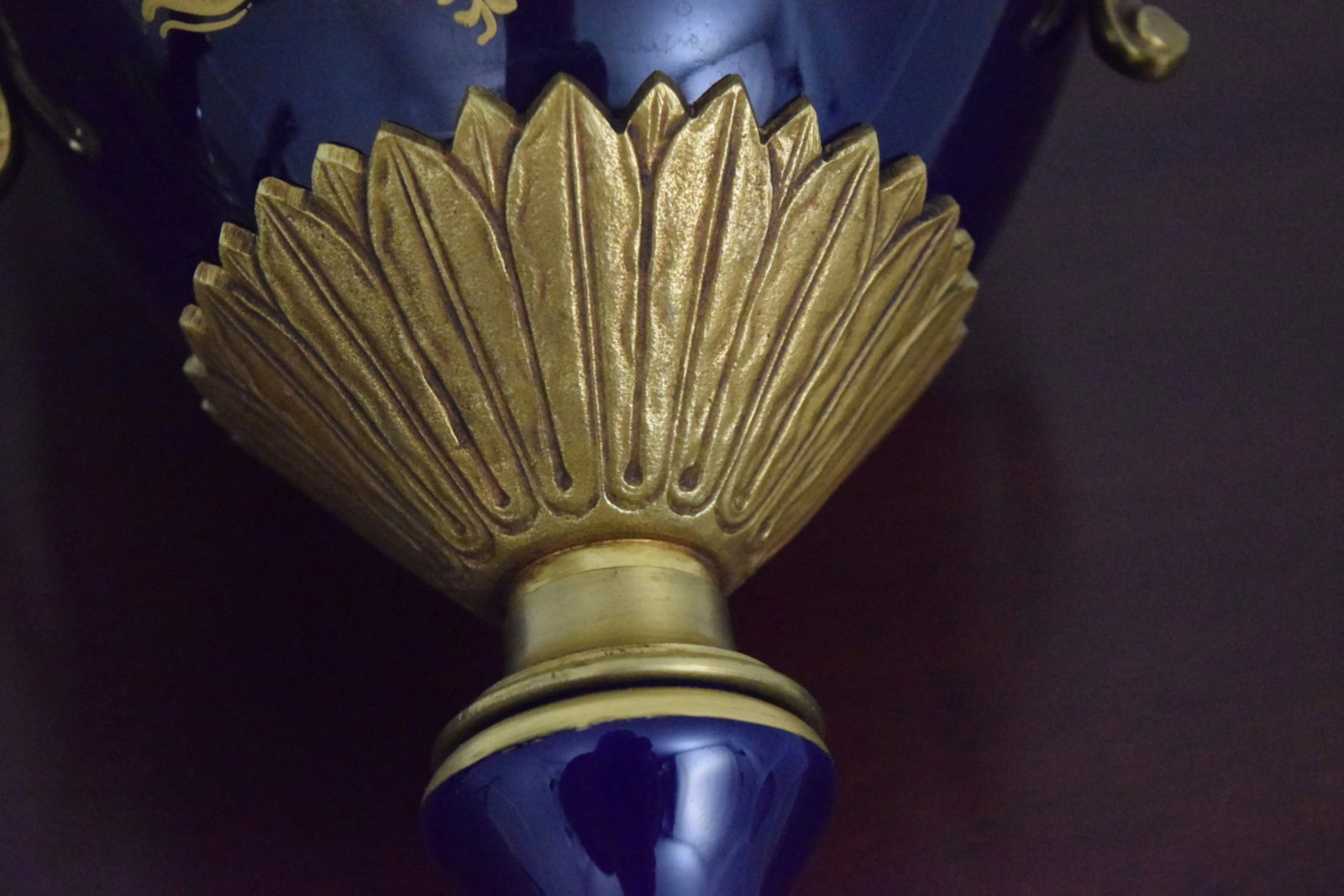 Pair Vintage Sevres Porcelain Bronze Mounted Urns - 9