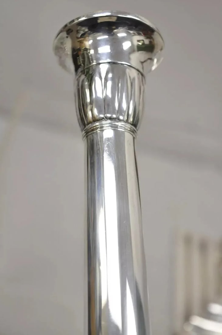 Antique English Edwardian Silver Plated Tall Column Candlestick Candleholders- a Pair - 6