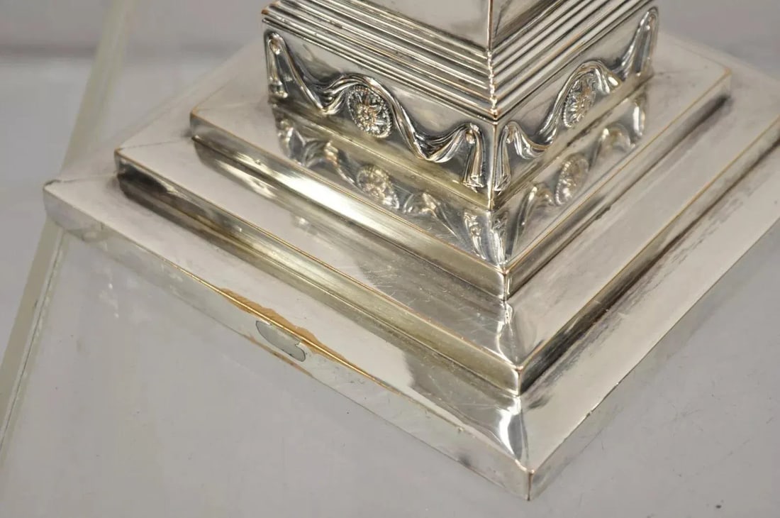 Antique English Edwardian Silver Plated Tall Column Candlestick Candleholders- a Pair - 7