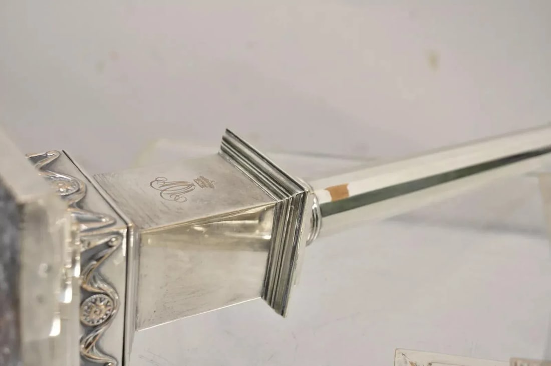 Antique English Edwardian Silver Plated Tall Column Candlestick Candleholders- a Pair - 8