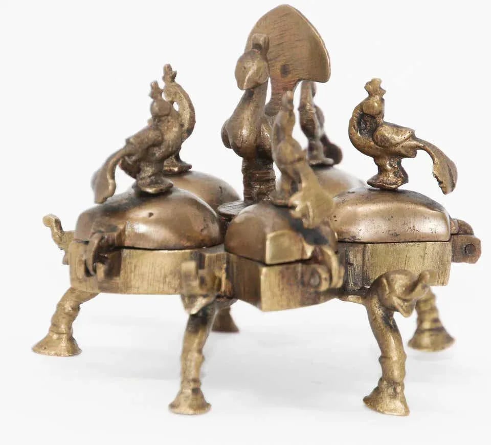 Antique Hindu Brass Box With Peacocks and Elephants - 10