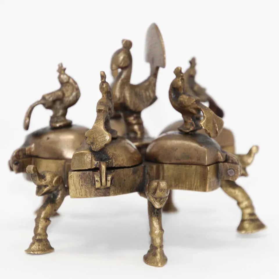 Antique Hindu Brass Box With Peacocks and Elephants - 2