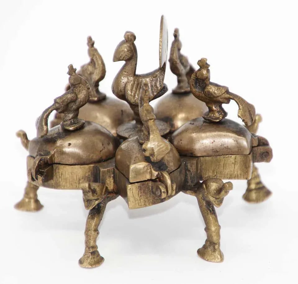 Antique Hindu Brass Box With Peacocks and Elephants - 3