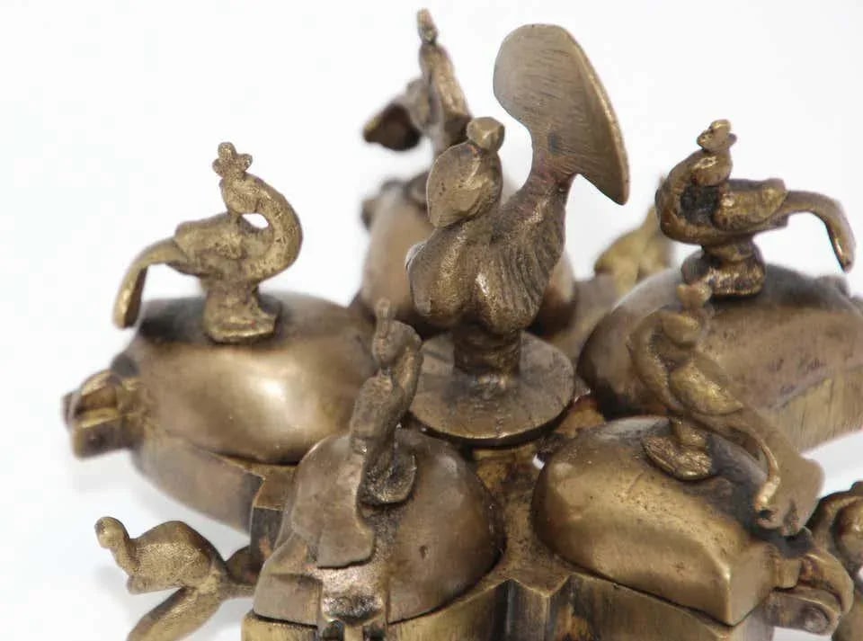 Antique Hindu Brass Box With Peacocks and Elephants - 6