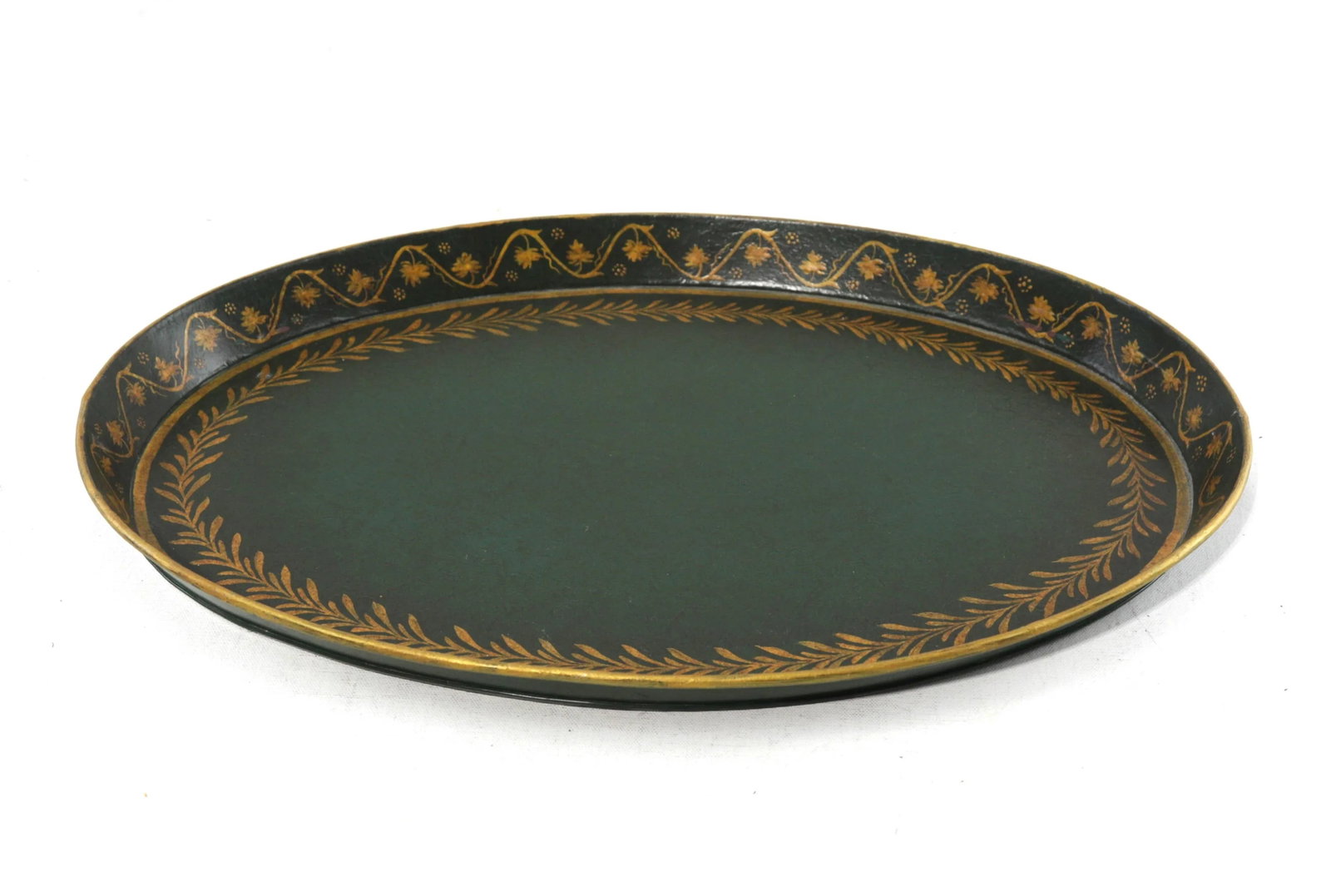 Vintage Handmade Green Handpainted Lace Metal Tray - 2