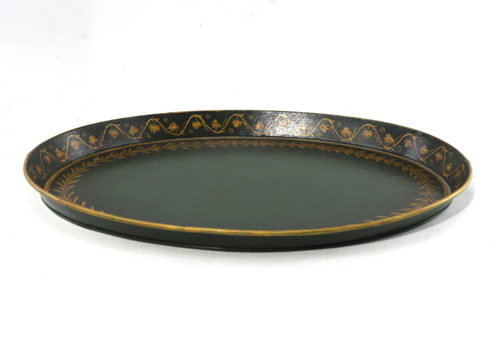Vintage Handmade Green Handpainted Lace Metal Tray - 3