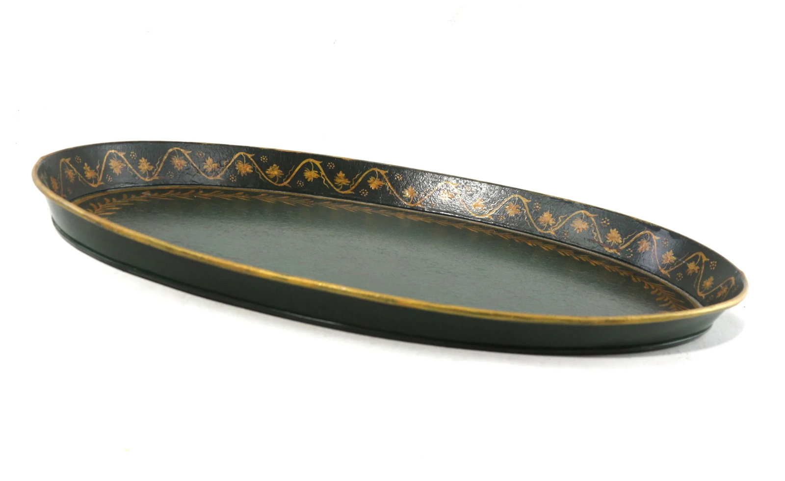 Vintage Handmade Green Handpainted Lace Metal Tray - 4