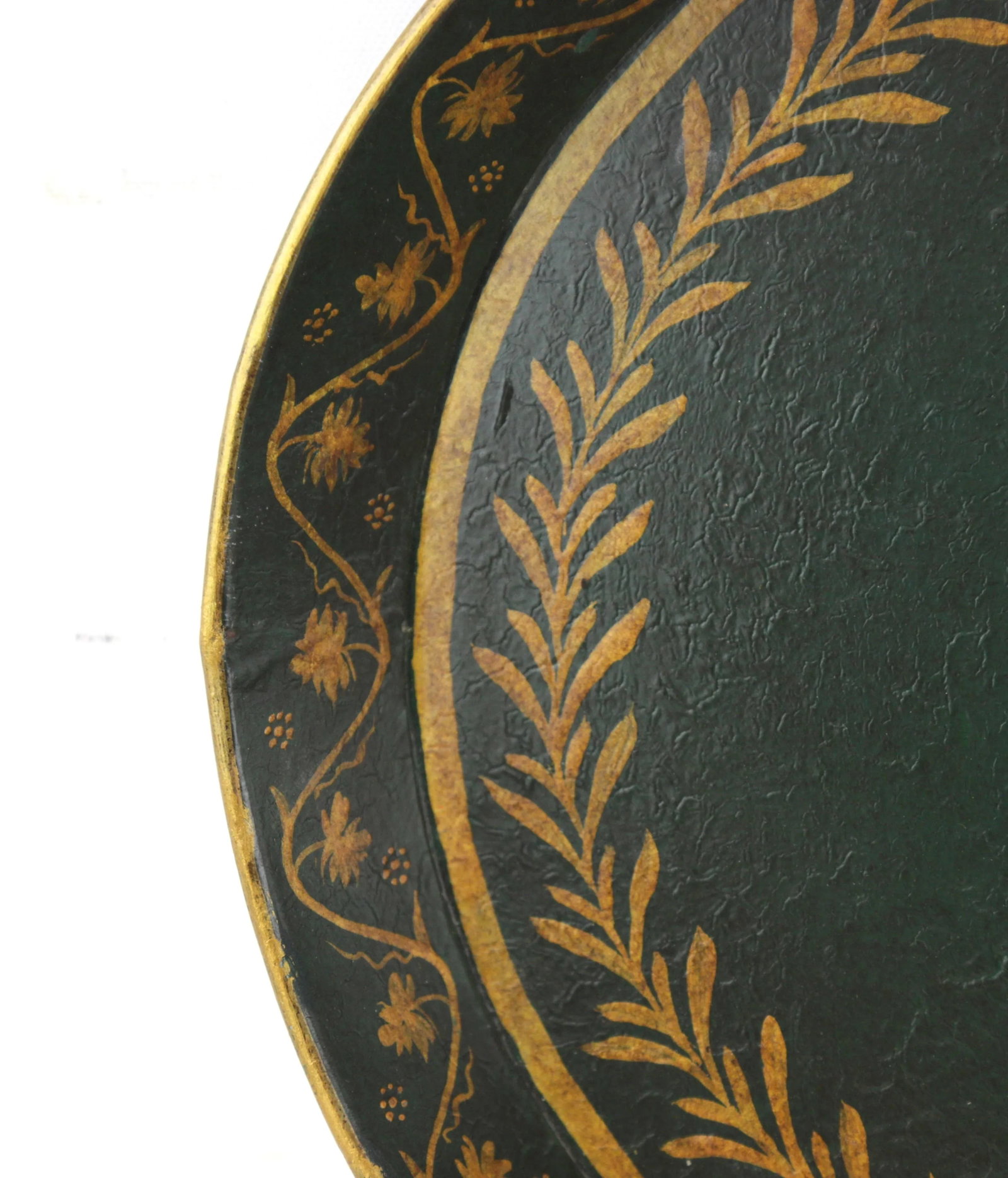 Vintage Handmade Green Handpainted Lace Metal Tray - 5