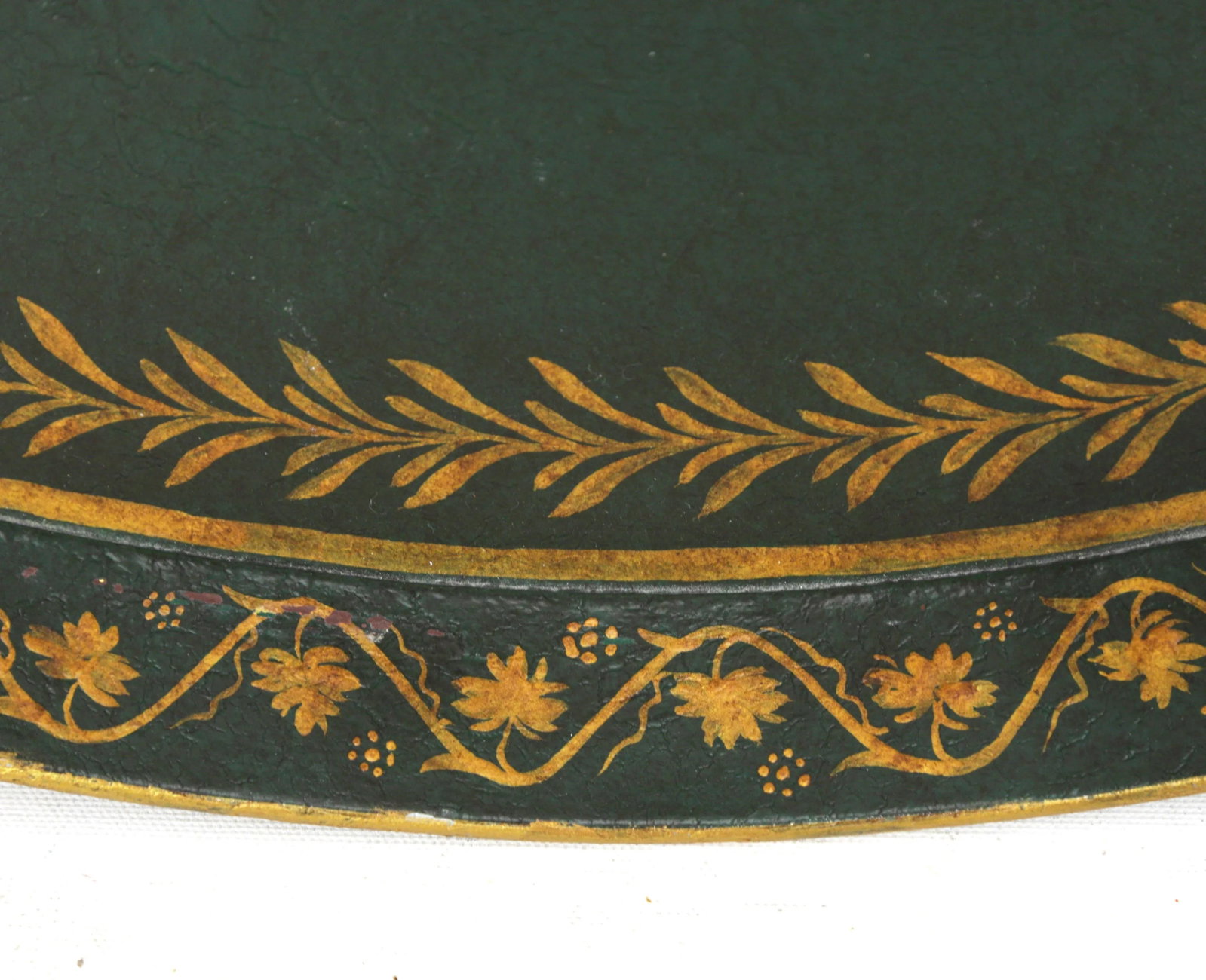 Vintage Handmade Green Handpainted Lace Metal Tray - 6
