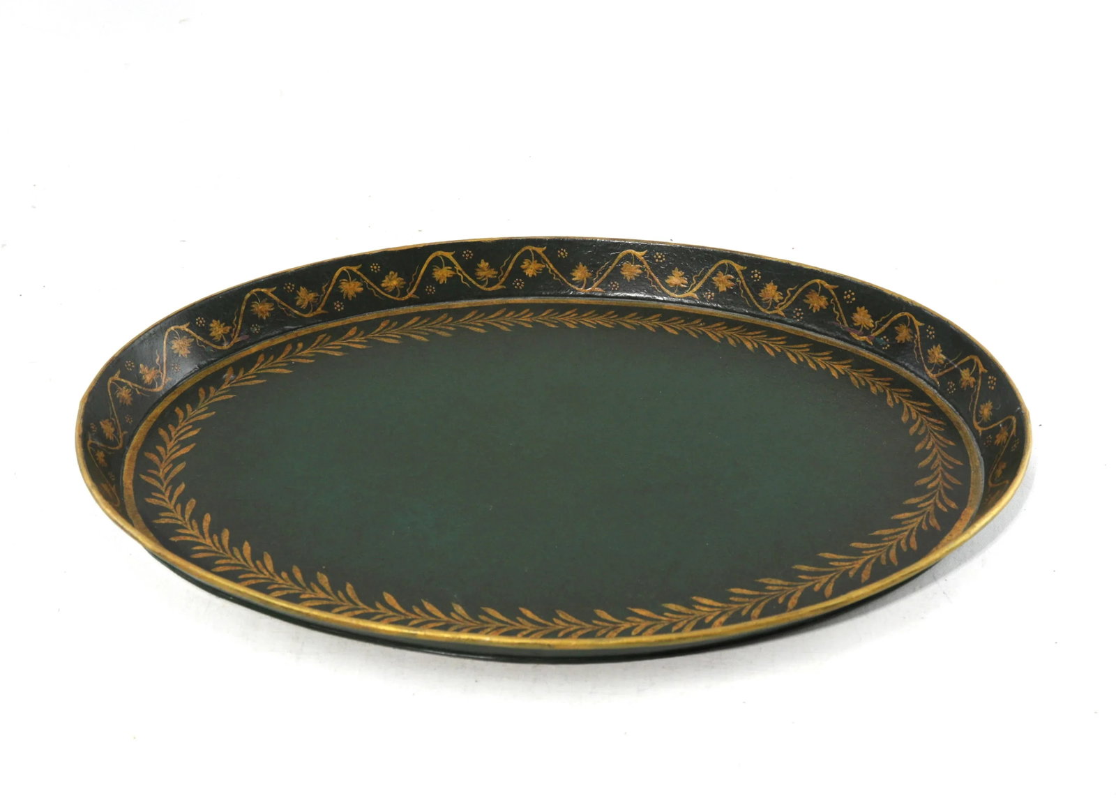 Vintage Handmade Green Handpainted Lace Metal Tray - 7