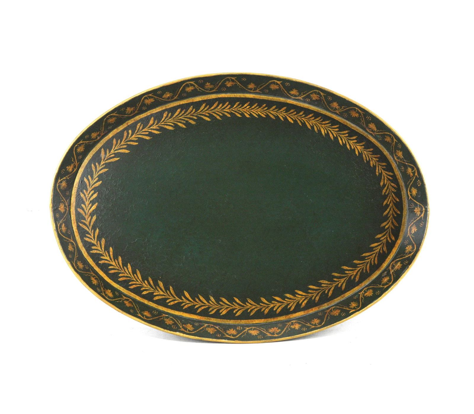 Vintage Handmade Green Handpainted Lace Metal Tray - 8