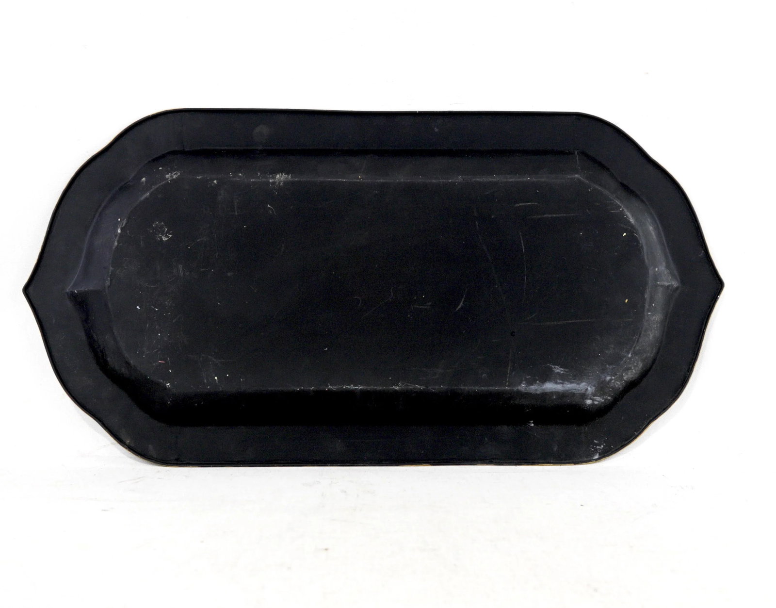 Black Hand-Painted Chinoiserie Art Deco Metal Tray - 11