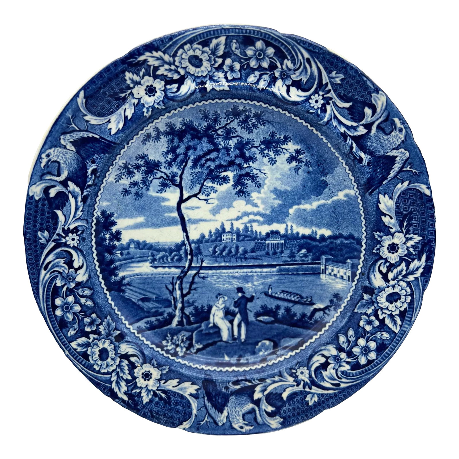 A Very Fine Antique Historical Blue Transferware Decorated Pearlware Plate, "Fair Mount, Near Philad (1 of 9)