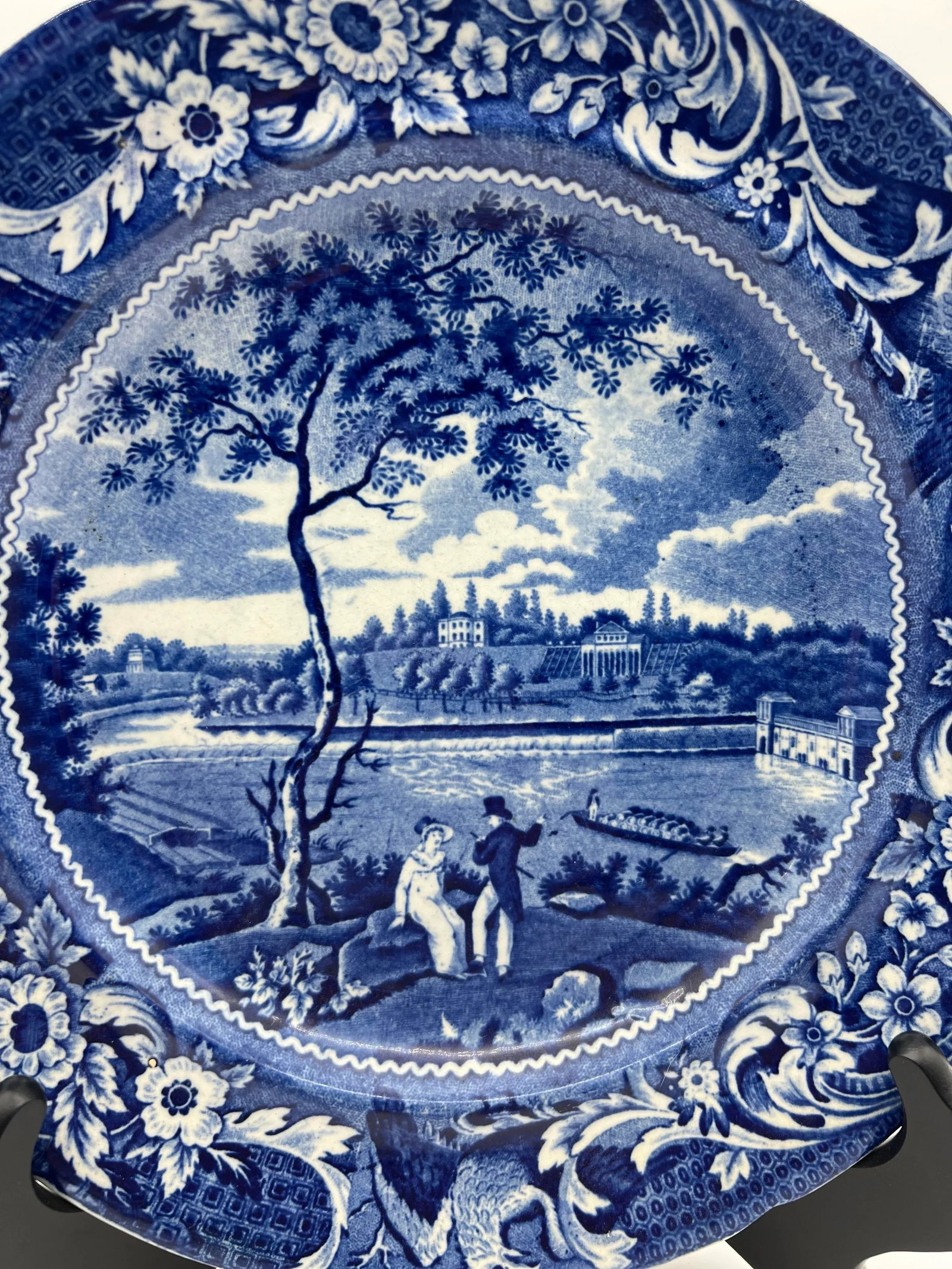 A Very Fine Antique Historical Blue Transferware Decorated Pearlware Plate, "Fair Mount, Near Philad - 4