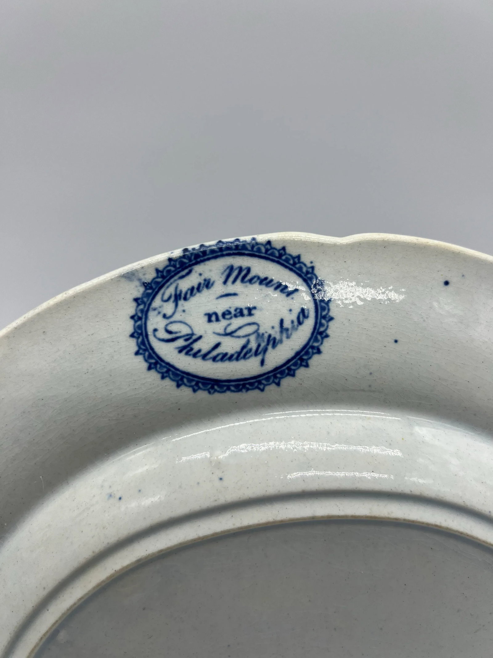 A Very Fine Antique Historical Blue Transferware Decorated Pearlware Plate, "Fair Mount, Near Philad - 5