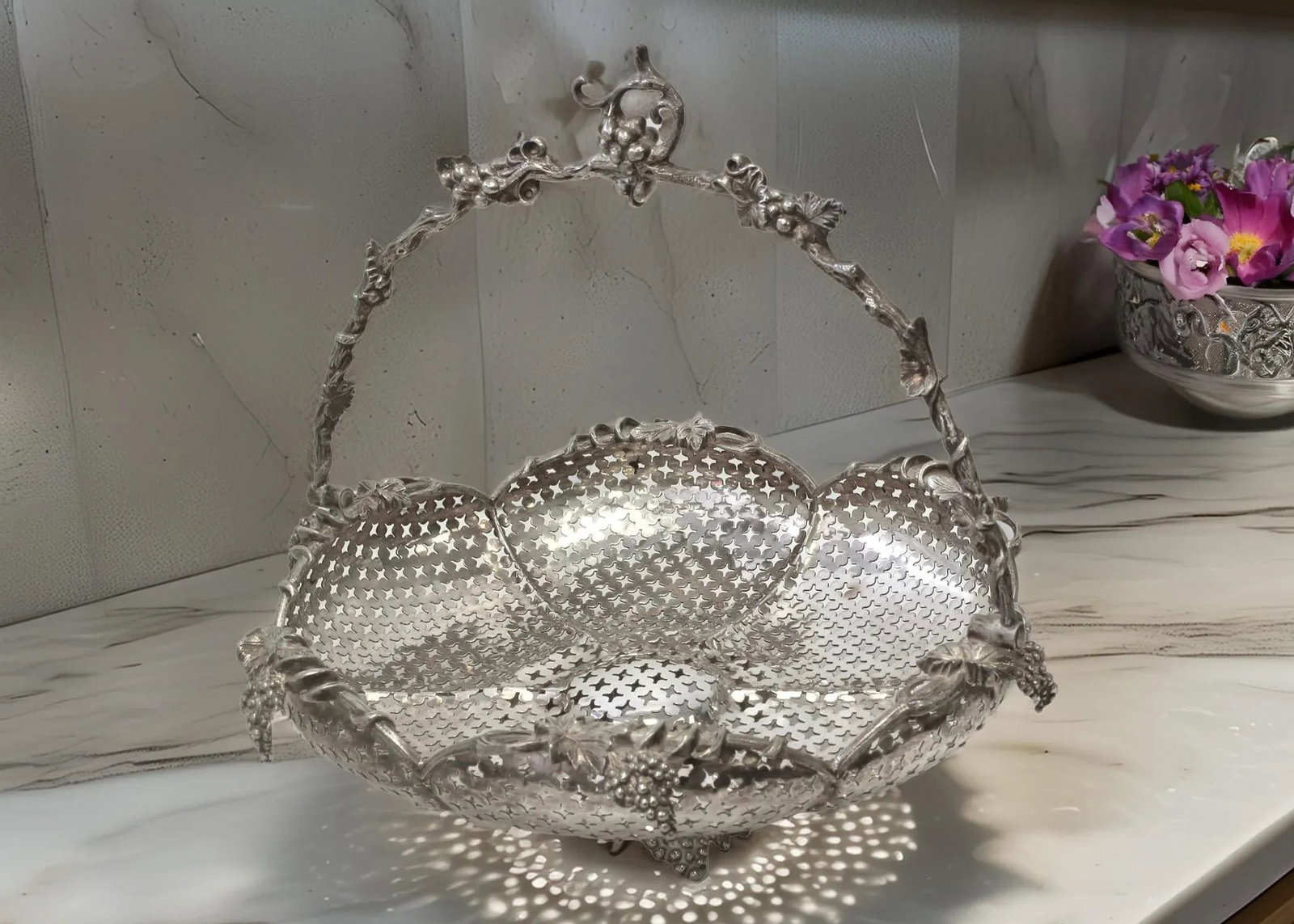 English Silver-Plate Pierced Basket - 2
