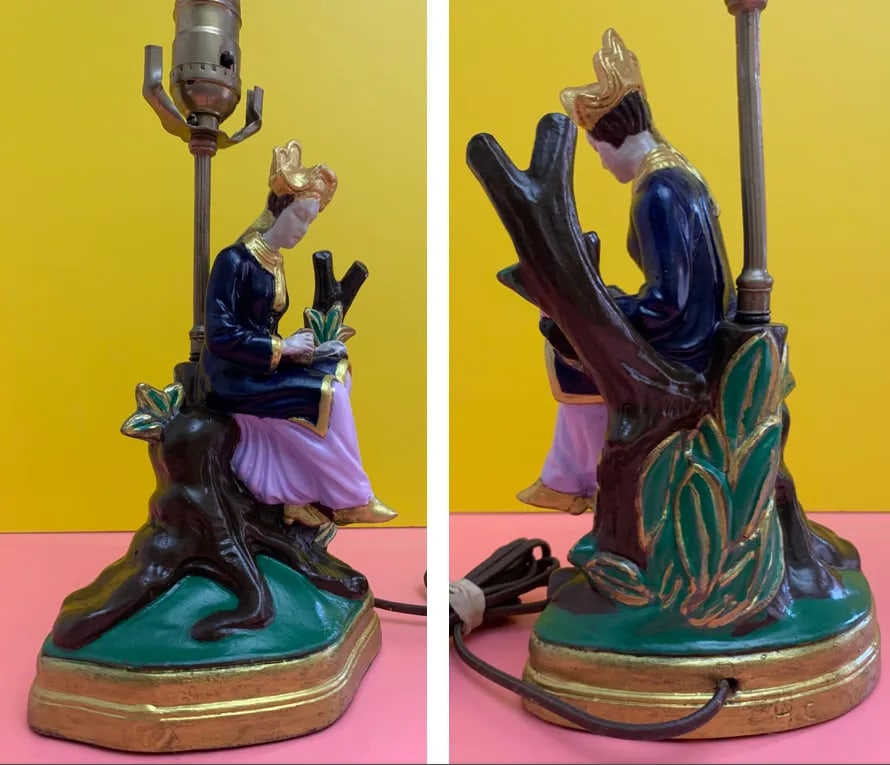 1930s Jb Hirsch Asian Figural Chalkware Table Lamps - a Pair - 10