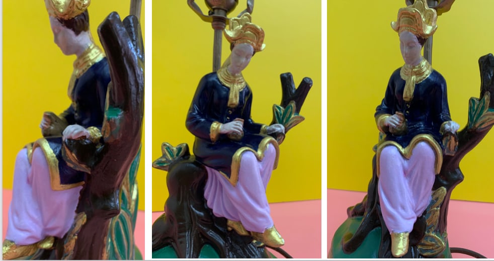 1930s Jb Hirsch Asian Figural Chalkware Table Lamps - a Pair - 11