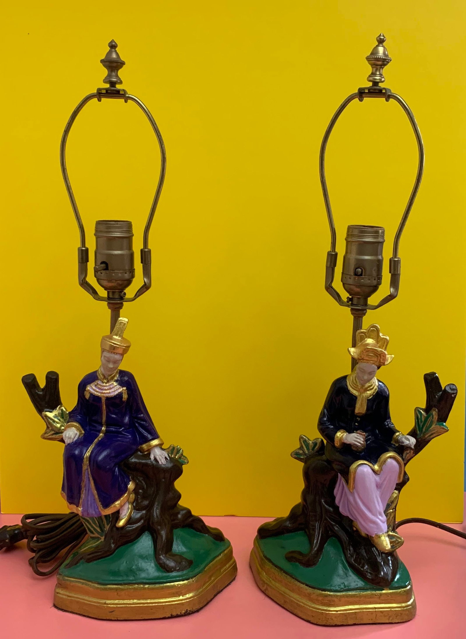 1930s Jb Hirsch Asian Figural Chalkware Table Lamps - a Pair - 13