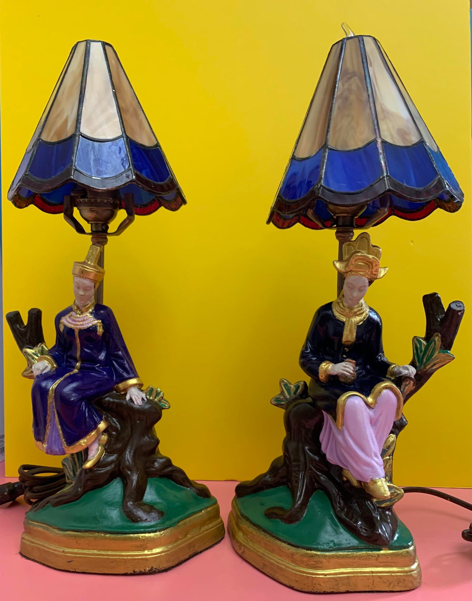 1930s Jb Hirsch Asian Figural Chalkware Table Lamps - a Pair - 3