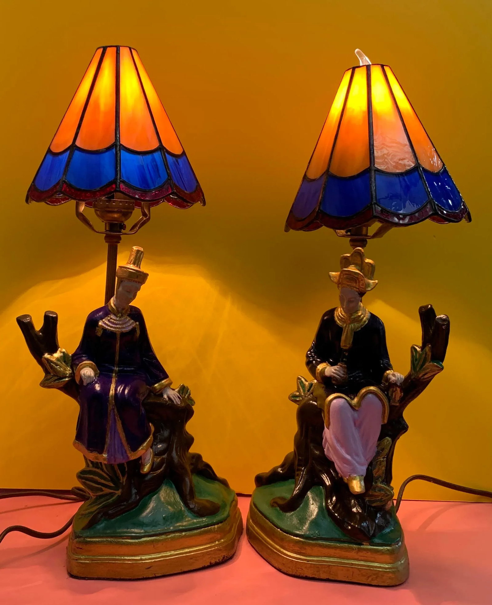 1930s Jb Hirsch Asian Figural Chalkware Table Lamps - a Pair - 4