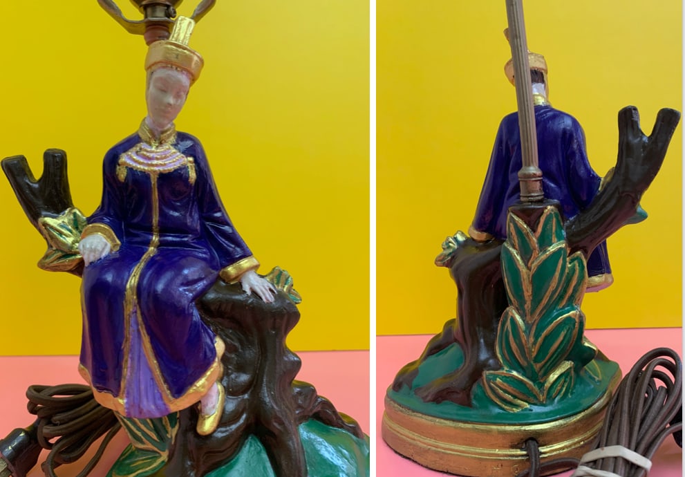 1930s Jb Hirsch Asian Figural Chalkware Table Lamps - a Pair - 7