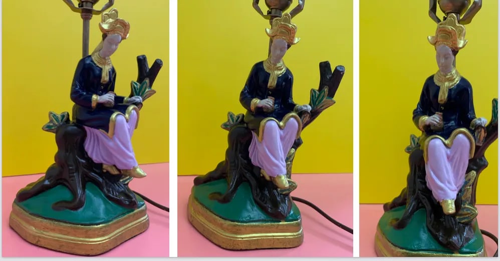1930s Jb Hirsch Asian Figural Chalkware Table Lamps - a Pair - 8