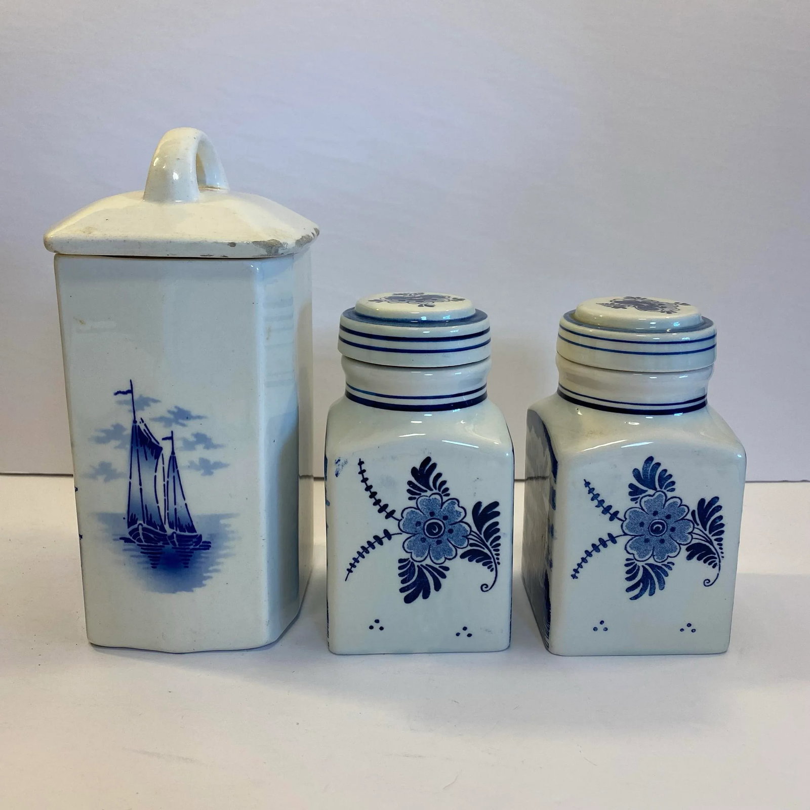 Vintage German Inge & Dutch Delft Blue and White Ceramic Canister Set, 3 Pieces - 2