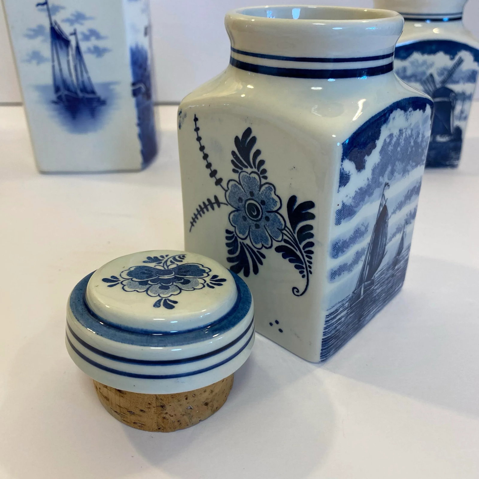 Vintage German Inge & Dutch Delft Blue and White Ceramic Canister Set, 3 Pieces - 3