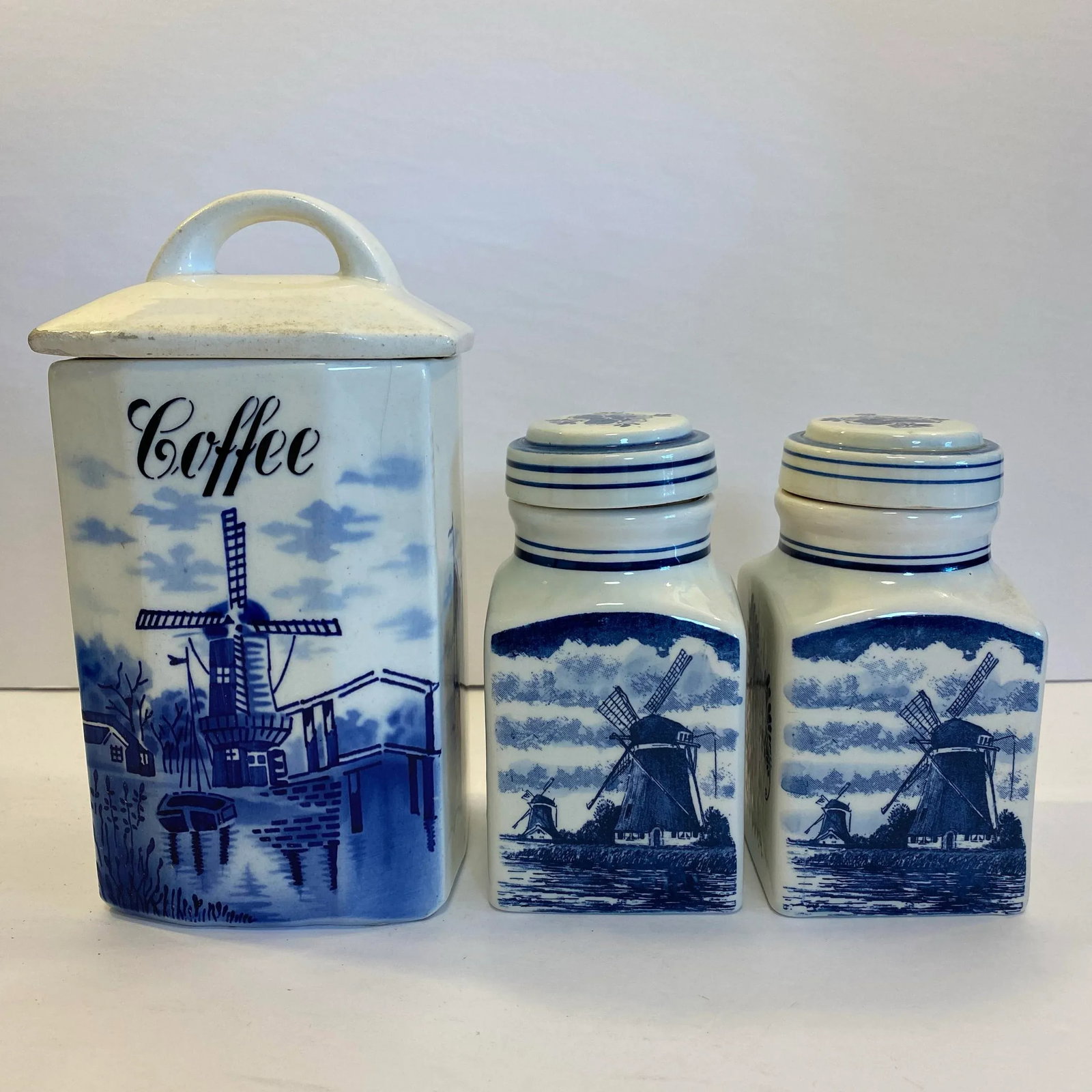 Vintage German Inge & Dutch Delft Blue and White Ceramic Canister Set, 3 Pieces - 4