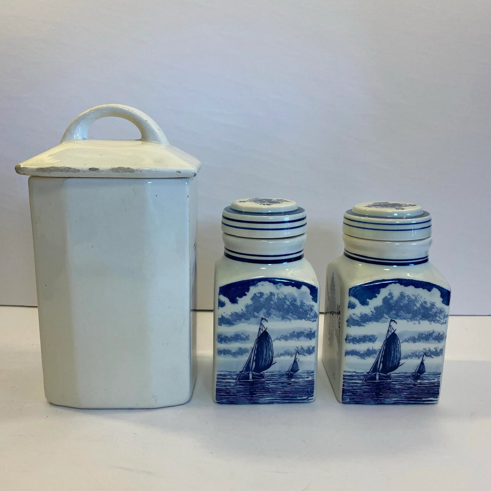 Vintage German Inge & Dutch Delft Blue and White Ceramic Canister Set, 3 Pieces - 5