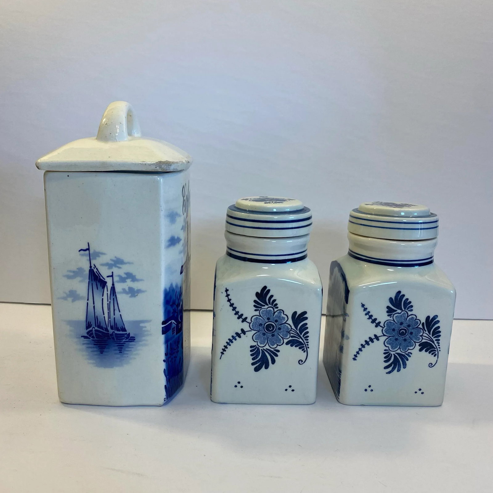 Vintage German Inge & Dutch Delft Blue and White Ceramic Canister Set, 3 Pieces - 8